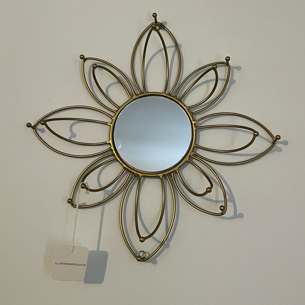 Anthropologie Mirrored Gold Flower jewelry wall holder